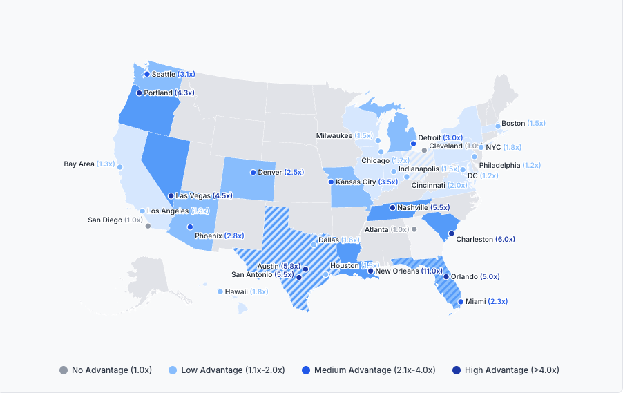 Map showing the advantage of specialized public schools over traditional public schools.